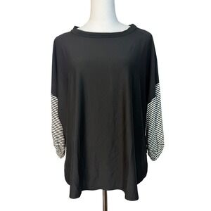 Primi NWT Women's Knit Top Small Black Multi Striped Sleeve Boat Neck T3618